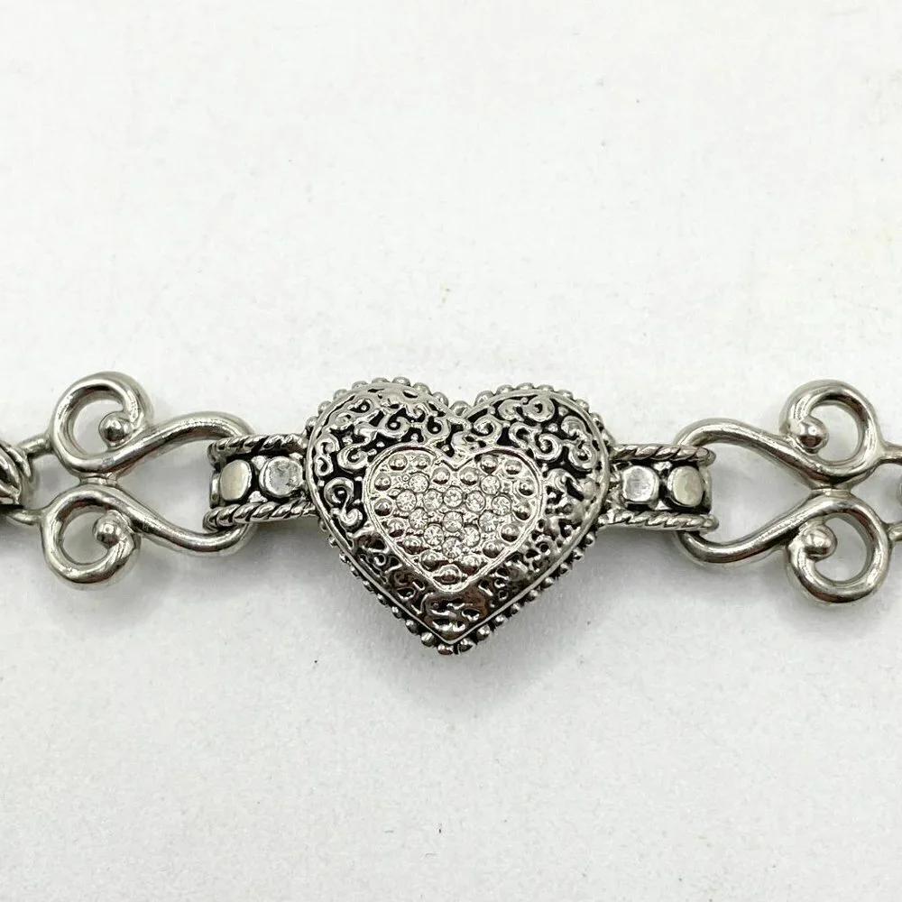 Lia Sophia Love Dust Pave Crystal Heart Silver Tone Chain Bracelet 7.5